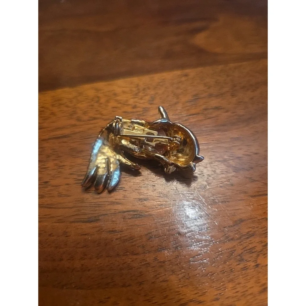 Vintage Gold Tone Red Jelly Belly Fish Brooch Pin Animal Green Eyes